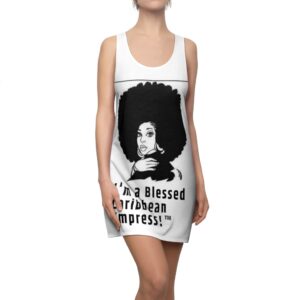 Ask Lioness™ 'I'm a blessed Caribbean empress!' Women's Cut & Sew Racerback Dress